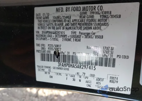 2010 Ford Fusion Se из США, поврежденный, VIN 3FAHP0HA5AR297415